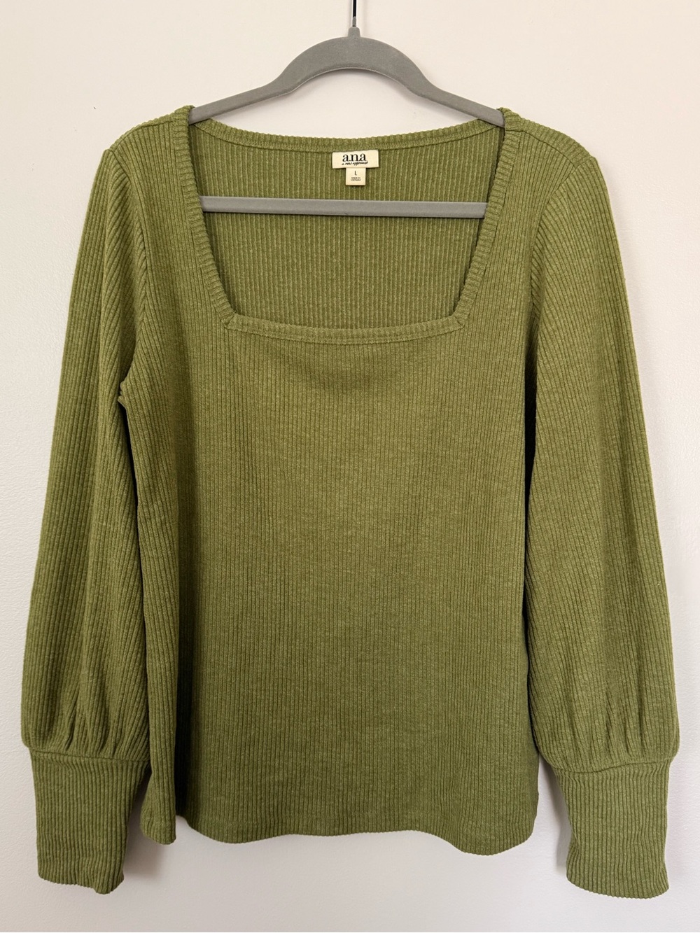 a.n.a Olive Ribbed Square Neck Top